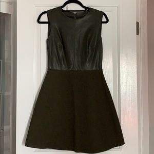 Zara leather and wool combo dress in olive